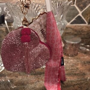 Pink Beaded Heart Keychain with Scarf
